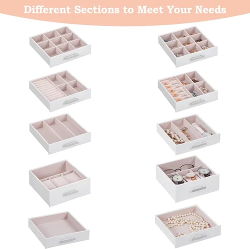 Vista 3 de ANWBROAD Caja organizadora de joyas Caja de joyería para mujer con cerradura de 6 niveles Caja de almacenamiento de joyería blanca para aretes