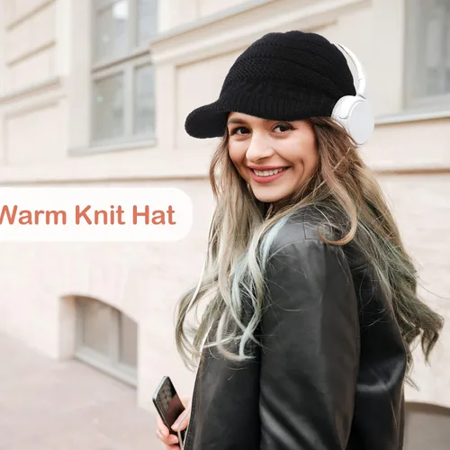 Vista 4 de SATINIOR Gorro de punto de invierno para mujer, gorro de ala de invierno para mujer, gorro holgado con visera, cálido gorro de calavera de Newsboy