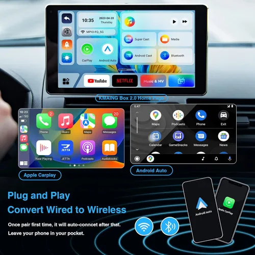 Vista 2 de Adaptador inalámbrico CarPlay, Magic Box compatible con YouTube TikTok y más, adaptador inalámbrico Android Auto fácil de configurar para autos