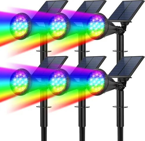 Vista 15 de Focos solares para exteriores, cambio de color, 7 modos/14 luces LED solares para exteriores, impermeables, RGB multicolor, luces solares
