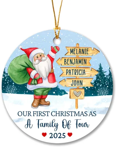 Vista 20 de Adorno personalizado de Our Christmas As A Family of Three 2025 – Primera Navidad como familia de 3 zorros – Regalos para padres recién nacidos