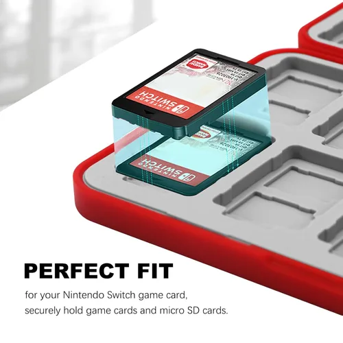 Vista 4 de FYY Nintendo Switch Game Case Holder for Switch 2 Cartridge Case with 24 Game Card Slots & 48 Micro SD Card Slots, Hard Shell, Silicone Lining Red