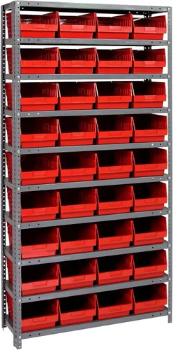 Vista 461 de Quantum QSBU-245BK Heavy Duty Shelving Unit with (7) Shelves and (24) QUS245 Black Bins for Garage Warehouse Storage Distribution 400 lb Load