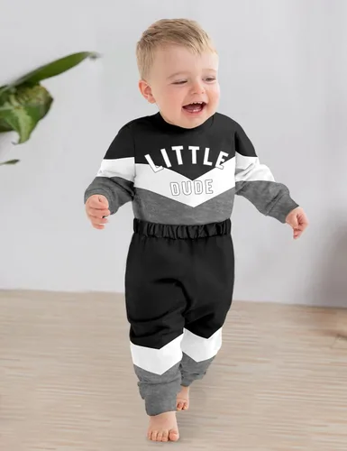 Vista 3 de Baby Boy Clothes Color Block Oversized Sweatshirt Romper + Pants Fall Winter Infant Baby Outfits Sets
