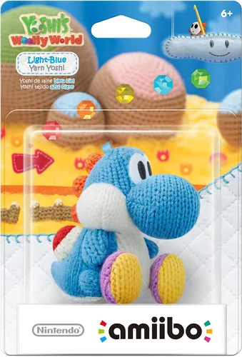 Vista 2 de Light Blue Yarn Yoshi Amiibo Yoshis Woolly World Series