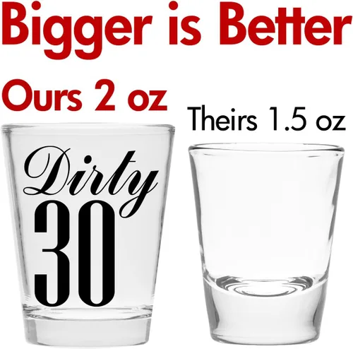 Vista 4 de Make Em Laugh Dirty 30 Shot Glass (Thirty) - Divertido cumpleaños número 30 - Regalos de cumpleaños 30 para mujeres - Vasos de chupito de cumpleaños