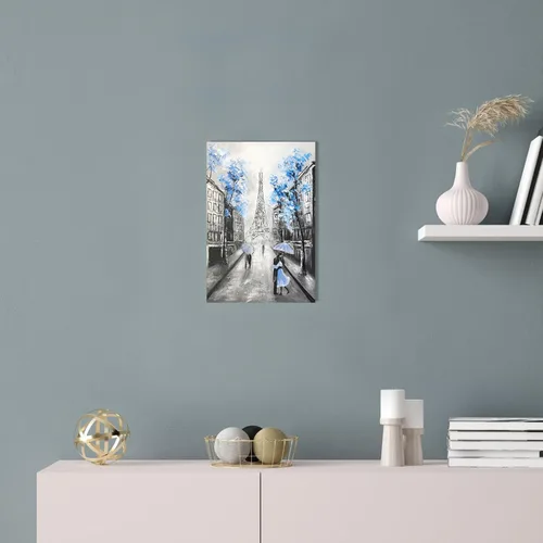 Vista 5 de YPY Arte de Pared en Lienzo Floral Azul de París: Imagen de Flor Azul Torre Eiffel Gris para Decoración de Baño, Pintura Texturizada de Paisaje