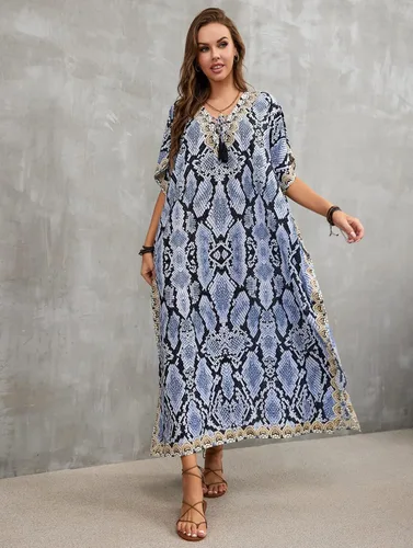 Vista 2 de Vestido de caftán de mariposa venck para cubrir el traje de baño de manga larga y ajuste holgado