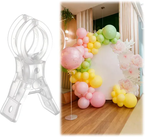 Vista 13 de LemonRoad Paquete de 10 Clips Grandes para Arco de Globos de Plástico Transparente con Resorte para Telón de Fondo de 3.5 Pulgadas, Abrazaderas