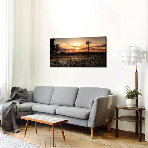 Vista 4 de LevvArts Arte de pared de gran tamaño para decoración de paisajes rurales, molino de viento al atardecer, pintura de fotografía, lienzo impreso