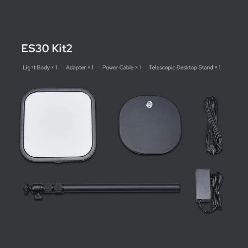 Vista 7 de Godox Luz de llave ES30, luz de escritorio de 2250 lúmenes para transmisión con soporte de escritorio extensible, 0-100% de brillo y control