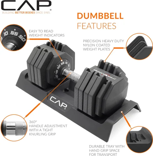 Vista 3 de CAP ADJUSTABELL - Juego de mancuernas ajustables de selección rápida de primera calidad para entrenamiento de fuerza, individuales y pares, 12.5