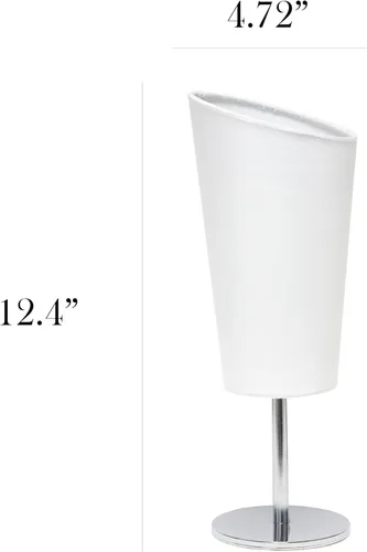 Vista 3 de Simple Designs LT1208-WHT - Lámpara de mesa compacta de 12.4 pulgadas, brillante y llamativa, cromada, con pantalla de tela en ángulo, para sala