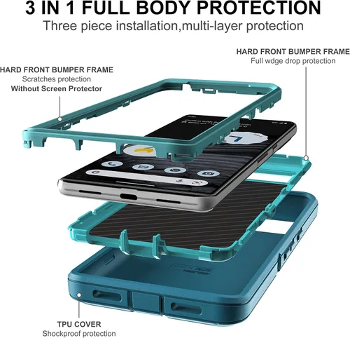 Vista 4 de Funda para Pixel 7 Pro a prueba de golpes, a prueba de polvo y caídas, protección de cuerpo completo de 3 capas [sin protector de pantalla] Funda