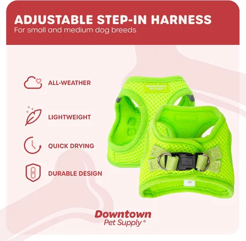 Vista 124 de Downtown Pet Supply Arnés para perro Step-in – Sin tirones, malla acolchada ajustable con ribete reflectante, correa de hebilla segura – Arnés