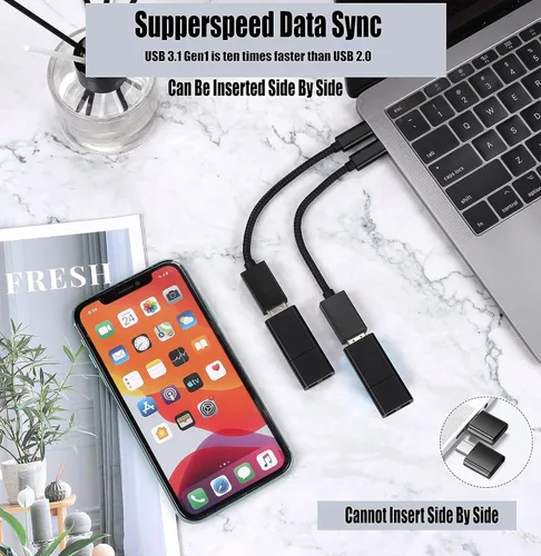 Vista 4 de OTG - Adaptador USB-C 3.0 (paquete de 2) compatible con Google Pixelbook Ir a funciones múltiples rápidas para hacer copias de seguridad, teclado
