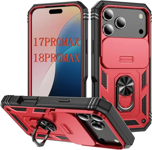 Vista 54 de PASNEW Funda militar para iPhone 13 Pro Max, cubierta de cámara deslizante y soporte de anillo de metal de 360°, carcasa rígida multicapa resistente