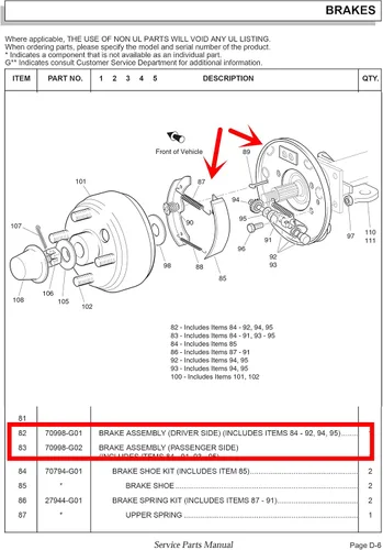 Vista 5 de Dr.Acces Carro de golf EZGO Conjunto de freno con zapatas de freno para carrito de golf EZGO Reemplazar OEM # 70998-G01 y 70998-G02