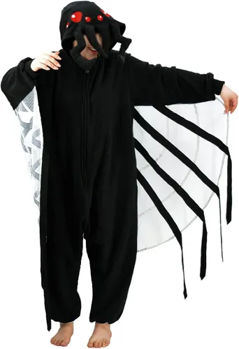 Vista 5 de XIGUAGUO Disfraz de araña negra para adultos, disfraz de felpa para cosplay, Halloween, pijama de animal para hombres, mujeres, niñas, niños