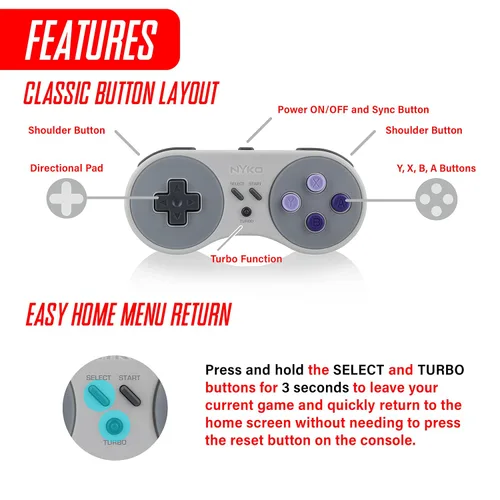 Vista 4 de Nyko Super Miniboss - Wireless Controller with Turbo and Built-In Rechargeable Battery for SNESNES Classic Edition