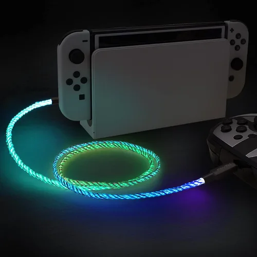 Vista 6 de PlayVital Cable de carga iluminado de 3.28 pies para controlador PS5, cable de carga USB tipo C para Gamepad, cable de datos universal con luz LED