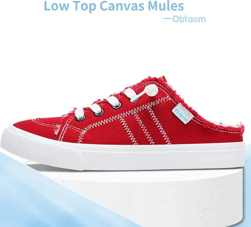 Vista 2 de Obtaom Zapatillas de lona para mujer, con espuma viscoelástica, cómodas, sin espalda, para vacaciones
