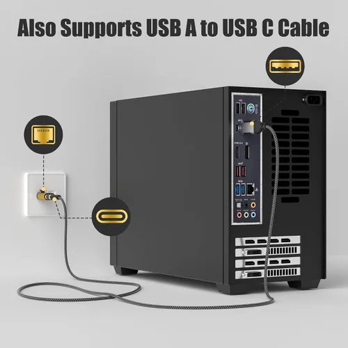 Vista 3 de Adaptador USB C a Ethernet, nueva idea RJ45 macho a USB C hembra adaptador de red LAN, chip inteligente incorporado, simplemente inserta cables