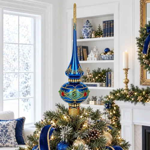 Vista 2 de Decoración para árbol de Navidad de cristal geométrico con purpurina ornamentada de 11 pulgadas