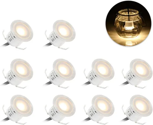 Vista 8 de Lixada Kit de luces LED empotrables para terraza, luz de paisaje al aire libre, IP67, impermeable, bajo voltaje, para patio al aire libre blanco