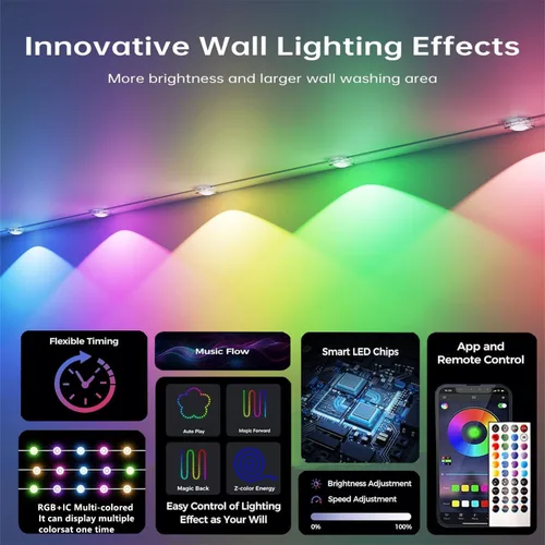 Vista 2 de Luces Permanentes para Exterior, 15 metros RGB + IC Luces LED Inteligentes para Aleros con Aplicación y Control Remoto, IP67 Impermeables