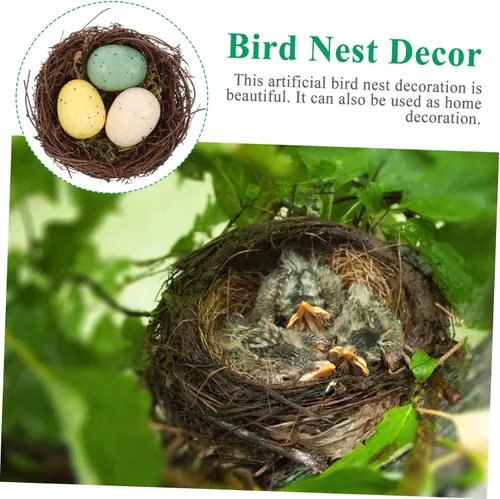 Vista 4 de 1 Uds. Decoración artificial de nido de pájaro con huevos, vid natural, decoración del hogar para exhibiciones creativas, bricolaje, micro paisaje