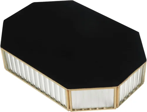 Vista 3 de K COOL Bandeja decorativa de metal dorado con espejo para perfumes, joyas, maquillaje, cosméticos, organizador de almacenamiento para tocador