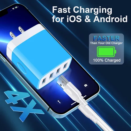 Vista 4 de Cargador de pared USB, toma de corriente múltiple, paquete de 2 bloques de carga rápida, bloque de carga rápida, caja de cubo de viaje, estación