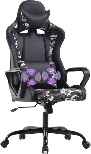 Vista 9 de Silla de oficina para videojuegos con brazos y apoyo lumbar, reposacabezas con respaldo alto, de piel sintética, silla de escritorio ergonómica