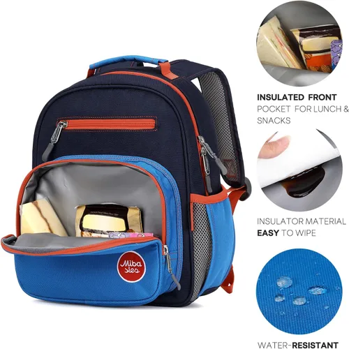Vista 3 de mibasies Mochila para niñas y niños, ideal para niños y niñas, mochila para preescolar jardín de infantes y primaria, Azul oscuro, Niñito-7L