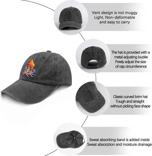 Vista 6 de Hat Magic Mushrooms Dad Hats for Women Vintage Denim Cap Adjustable