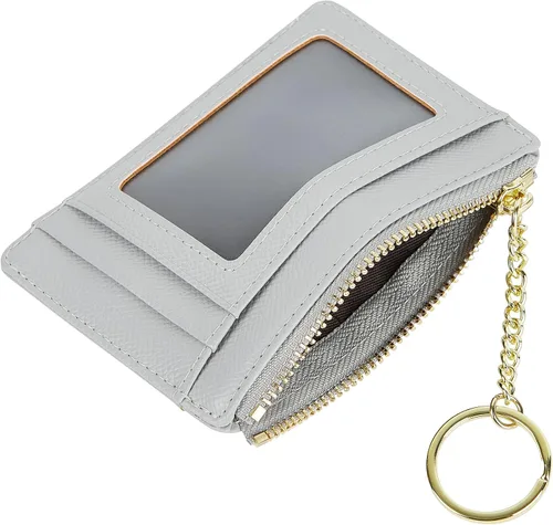 Vista 40 de Tarjetero delgado minimalista para mujer, monedero, monedero, llavero con bolsillo frontal con ventana de identificación