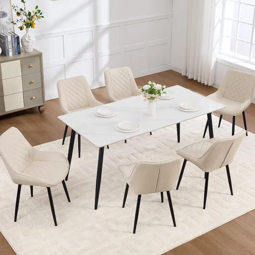 Vista 8 de Silla de Comedor, Sillas de Comedor Modernas con Cojines Gruesos, Sillas de Comedor y Cocina Tapizadas en Cuero Sintético con Patas Metálicas Marrón