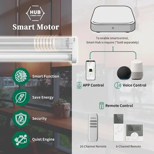 Vista 8 de Motorized Light Filtering Shades Compatible with Alexa Google Smart Blinds Automatic Window Shade Remote Control 70% Blackout Sunny Black