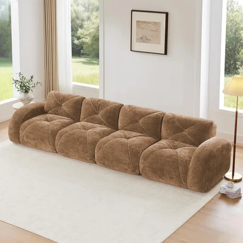 Vista 38 de Sofás modulares modulares de 110.6 pulgadas para sala de estar, sofá moderno de terciopelo sin hueso, no requiere montaje, cómodo sofá sin hueso