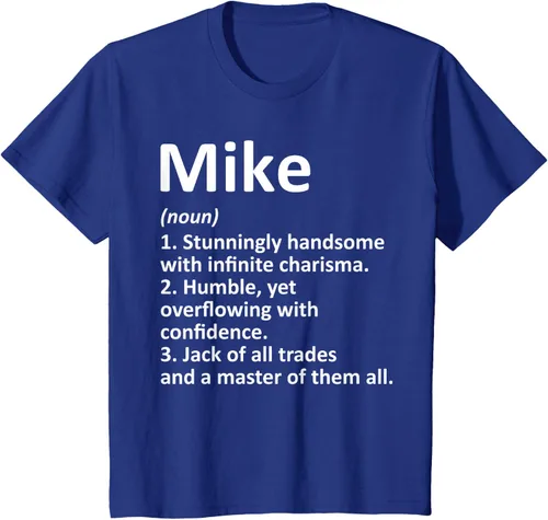 Vista 51 de MIKE Definition - Camiseta divertida para regalo de cumpleaños con nombre personalizado, Negro, S