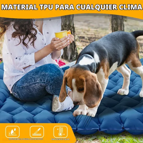 Vista 7 de Colchoneta de dormir Oramoose para camping de 2 personas, colchón doble de camping con bomba de pie incorporada y almohada, colchón de aire