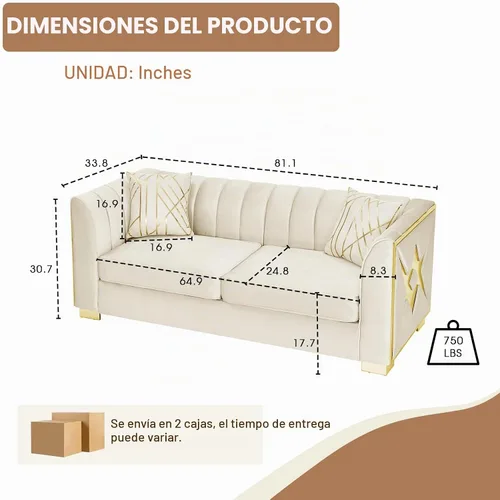 Vista 2 de Sofá Chesterfield de terciopelo moderno de mediados de siglo de 81 pulgadas, sofá victoriano de 3 plazas, muebles de lujo con detalles de acero