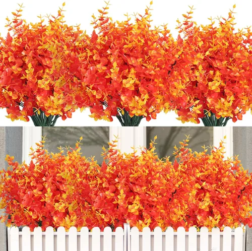 Vista 29 de RECUTMS - Flores artificiales, 12 plantas sintéticas para exteriores, resisten rayos ultravioleta, arbustos para interiores y exteriores, maceta