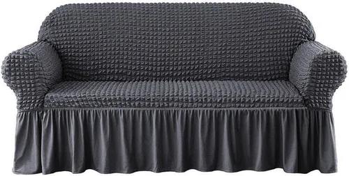 Vista 12 de Funda elástica 3D para sofá de dos plazas, funda elástica de elastano con falda, protector de muebles lavable para mascotas y niños (negro, 1 plaza)