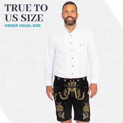 Vista 5 de BAVARIA TRACHTEN Lederhosen - Lederhosen alemán auténtico para hombre, traje de Oktoberfest, color marrón claro