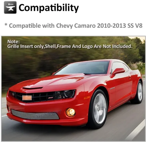 Vista 2 de Se adapta a Chevy Camaro SS V8 2010-2013 parachoques delantero de aluminio sólido cromado rejilla de inserción de perno sobre la rejilla