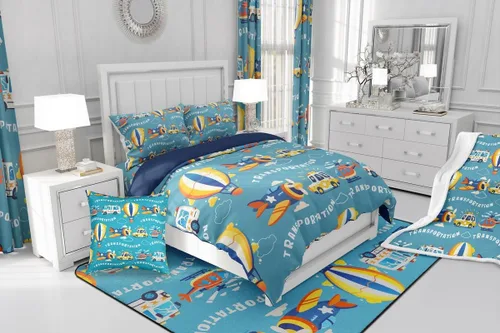 Vista 6 de Erosebridal Funda de edredón de vehículos de dibujos animados tamaño individual para niños y niñas, juego de ropa de cama Kawaii de helicóptero