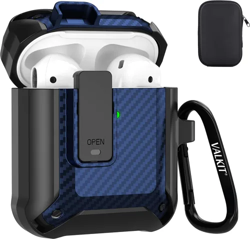 Vista 14 de Valkit Funda para Airpods para hombres con cerradura, funda de cuerpo completo con llavero para AirPods de Apple a prueba de golpes, funda
