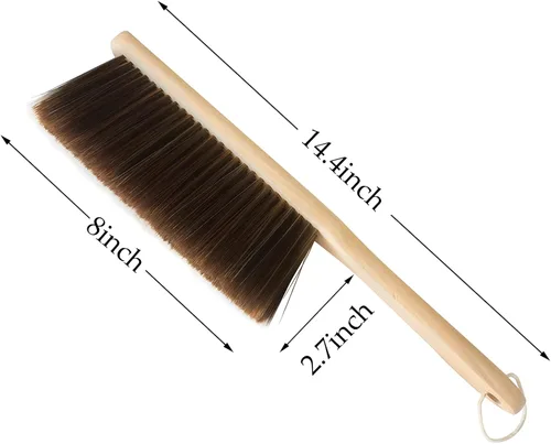 Vista 2 de Cepillo de limpieza de escoba de mango de madera, cepillo de cerdas suaves de 14 pulgadas para limpieza del hogar, polvo, sofá, ropa, automóvil